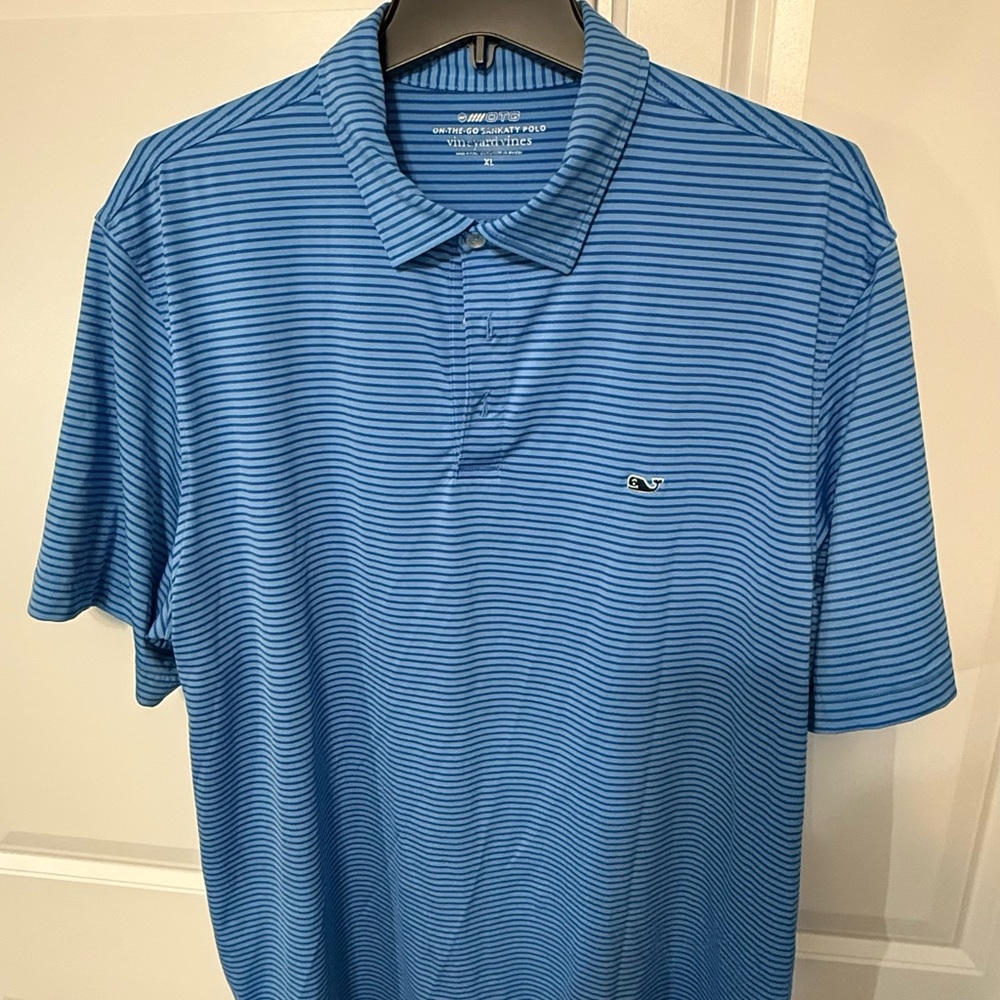 Men's Blue Striped Polo Shirt